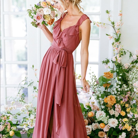 NWT Revelry Valerie Chiffon large MAUVE maxi dress - Picture 7 of 7